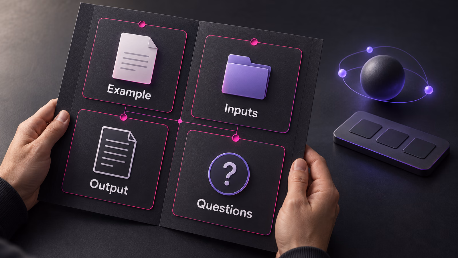 Documents for a workflow review include a recent example, inputs, the desired output, and open questions.