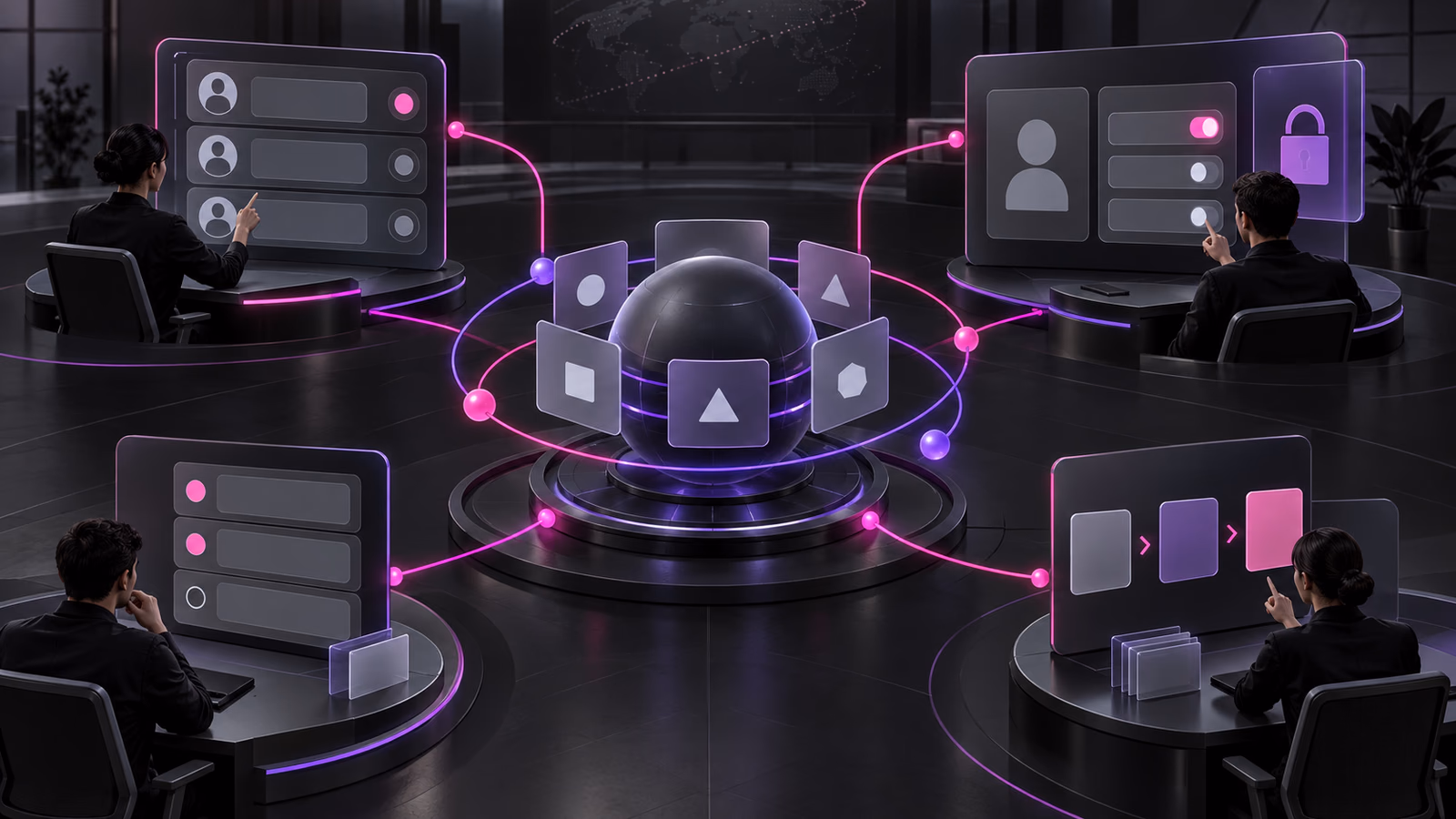 Reviewer, access, pending-decision and handover modules surround a controlled Worker core.