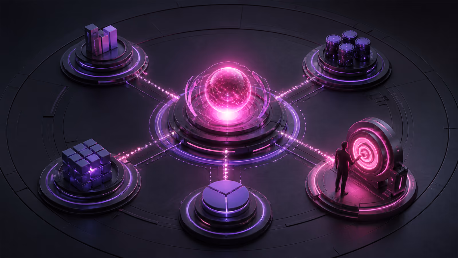 A controlled workflow path pauses at a human decision gate while routine paths continue within visible boundaries.