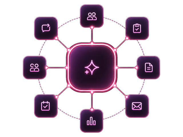 A central Worker connected to people, tools and the steps of its job.