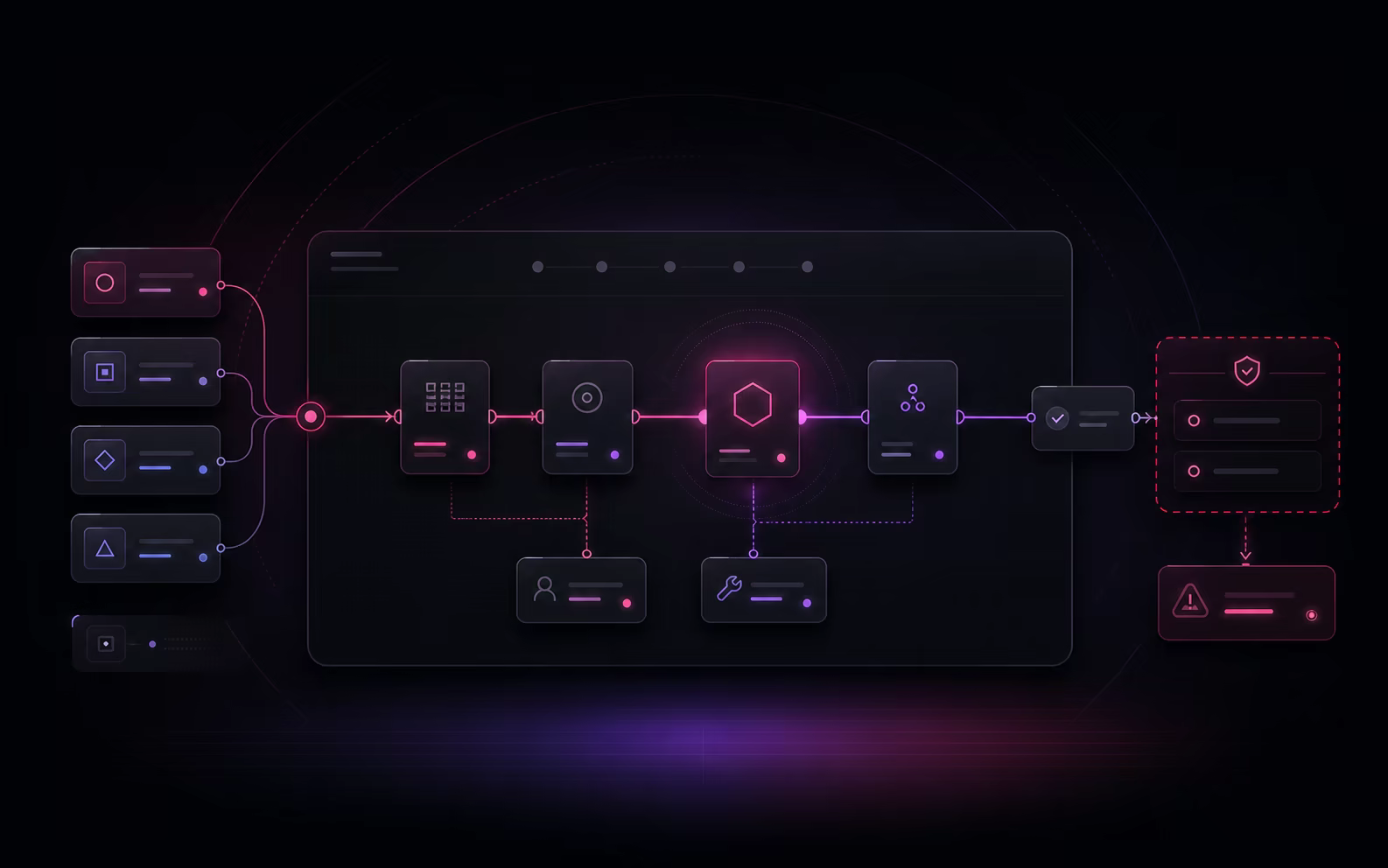 Abstract Workers interface showing a recurring workflow mapped through inputs, tools, approval, and escalation boundaries.