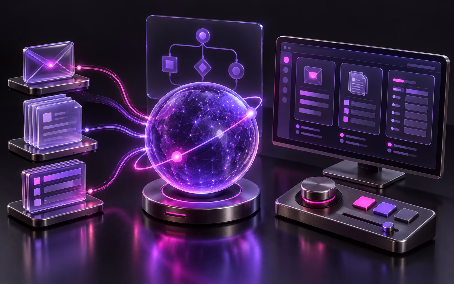 A Workers globe brings messages, records and business instructions together across connected tools.